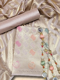 Chhabra 555 Banarasi Tissue Dress Material with Floral Meenakari Weaving and Striped Jhallar Dupatta