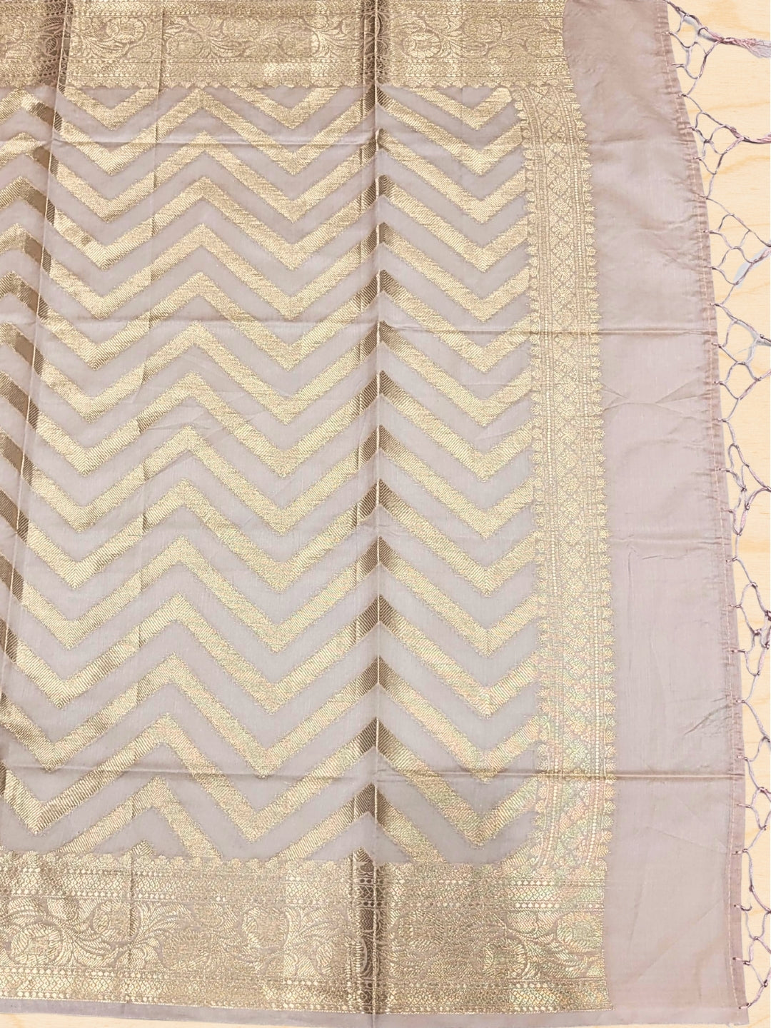 Banarasi Tissue Dress Material with Floral Meenakari Weaving and Striped Jhallar Dupatta