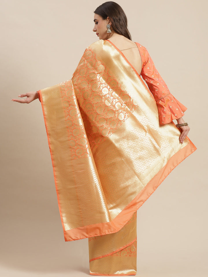 Orange Kanjeevaram Wedding Silk Saree Embellished & Floral Motifs