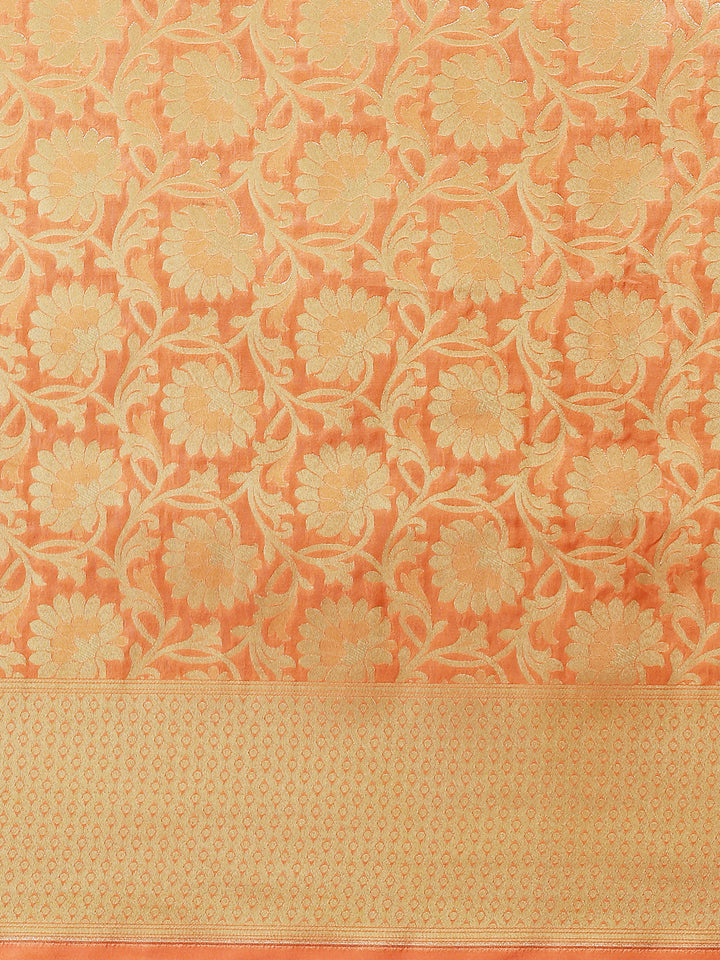 Orange Kanjeevaram Wedding Silk Saree Embellished & Floral Motifs