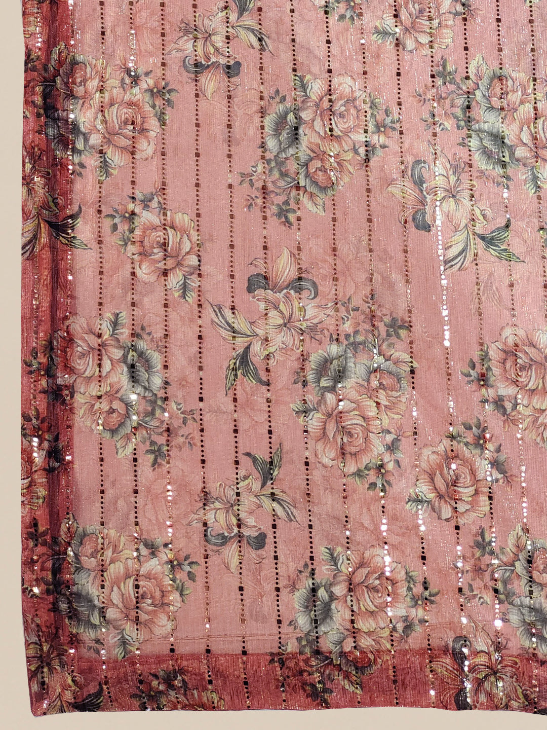 Pink Floral Digital Print Saree on a Flowy Stretch Georgette Fabric
