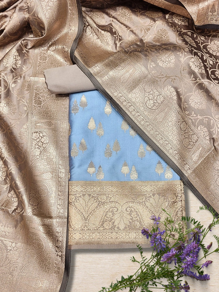 Chhabra 555 Banarasi Handloom Dress Material with Contrast color Handloom weaving & Tasseled Dupatta