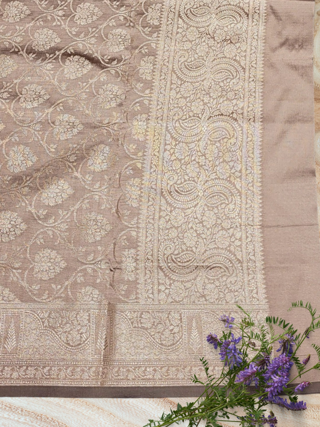 Banarasi Handloom Dress Material with Contrast color Handloom weaving & Tasseled Dupatta