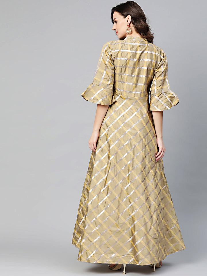 Anarkali Dress with Gota Checked Weaving and Bell Sleeves