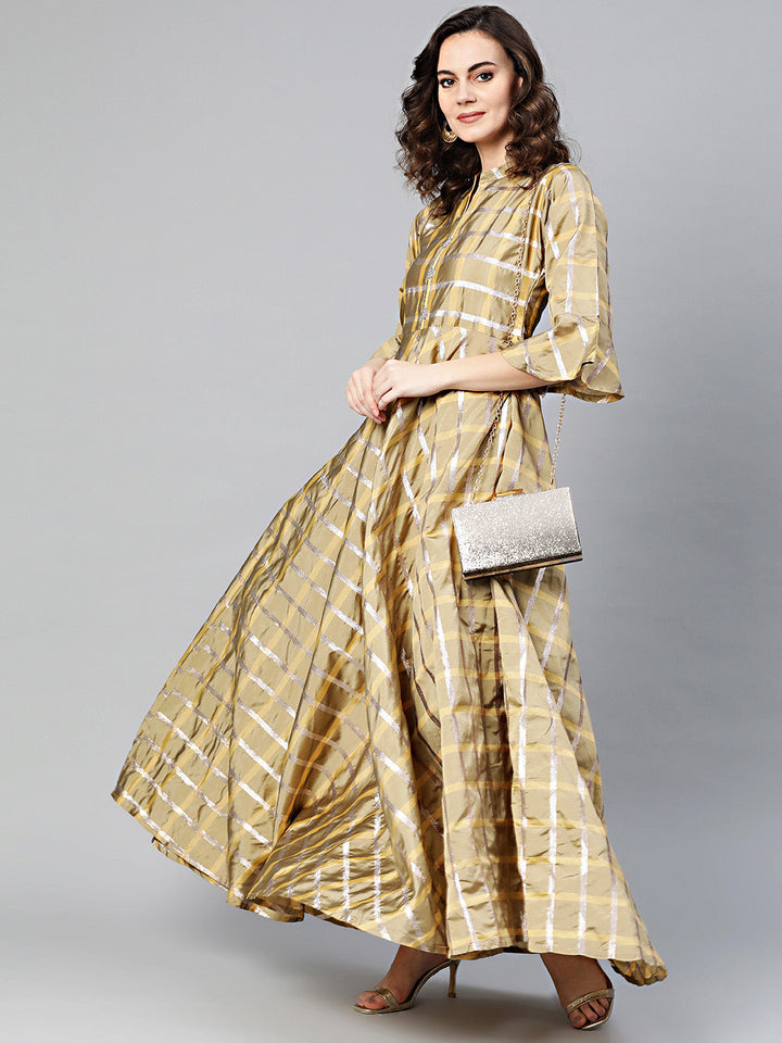 Anarkali Dress with Gota Checked Weaving and Bell Sleeves