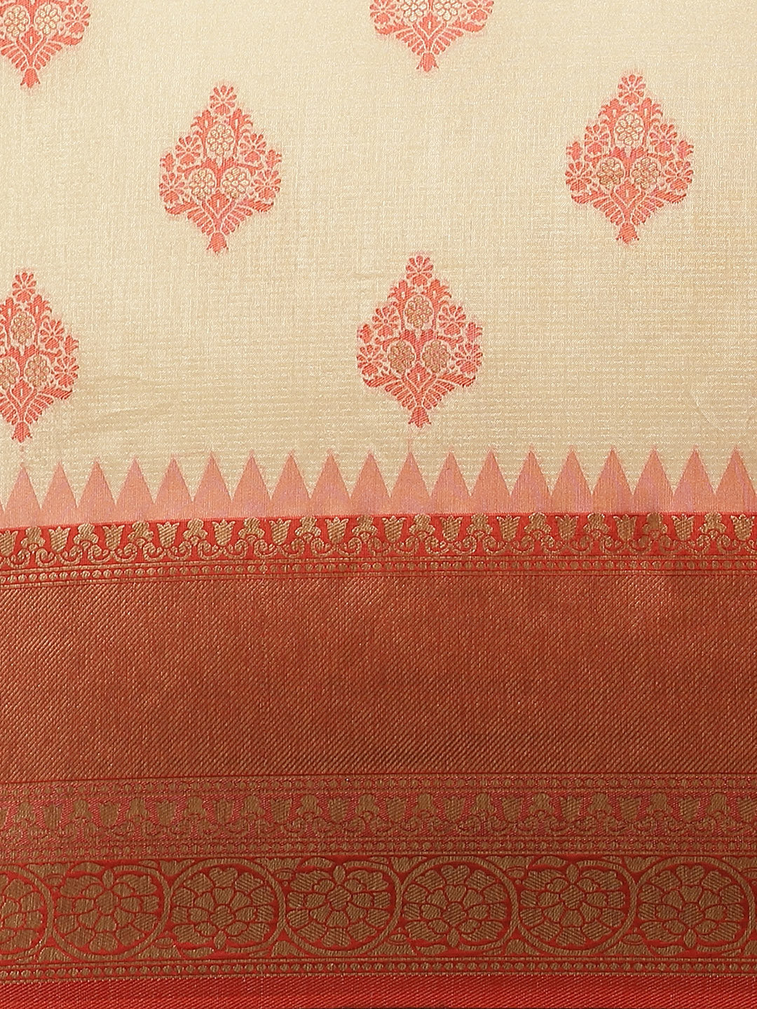 Banarasi Handloom Satin Silk Saree with Zari and Resham Weaving in Floral Ethnic Pattern