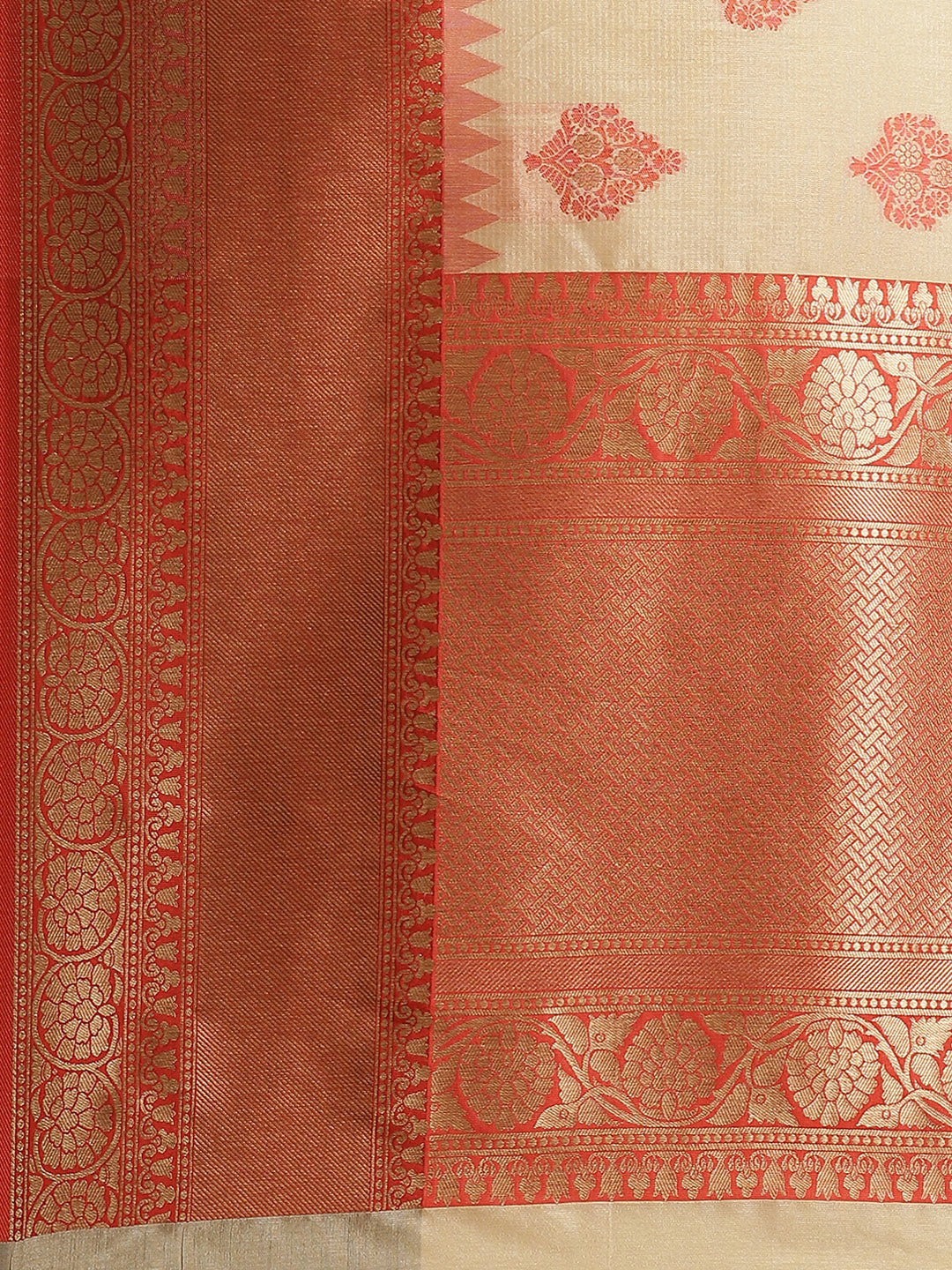 Banarasi Handloom Satin Silk Saree with Zari and Resham Weaving in Floral Ethnic Pattern