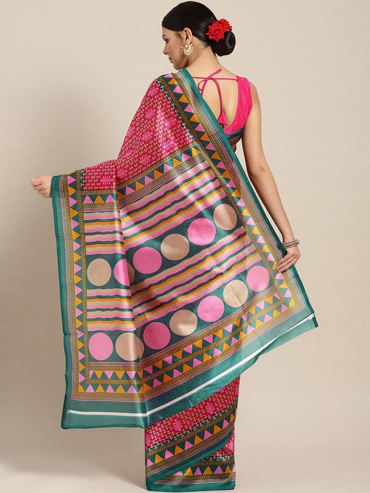 Silk Printed Saree with Patola Floral pattern and temple inspired border