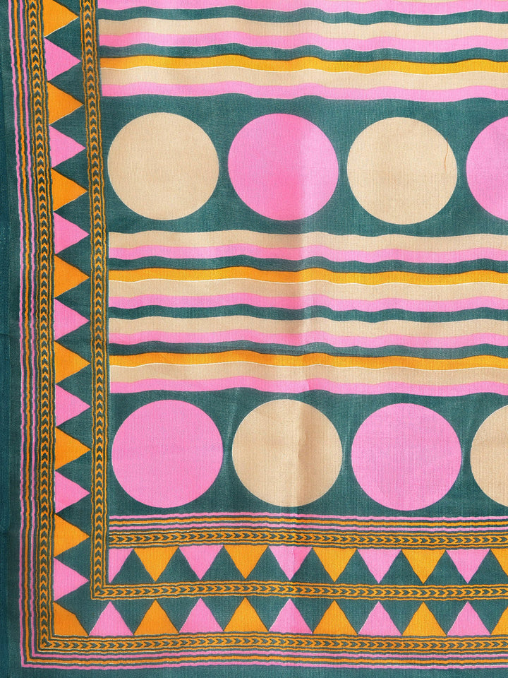 Silk Printed Saree with Patola Floral pattern and temple inspired border