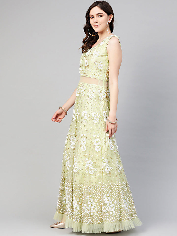 Pearl embellished Cocktail Gown with Pleated Hemline