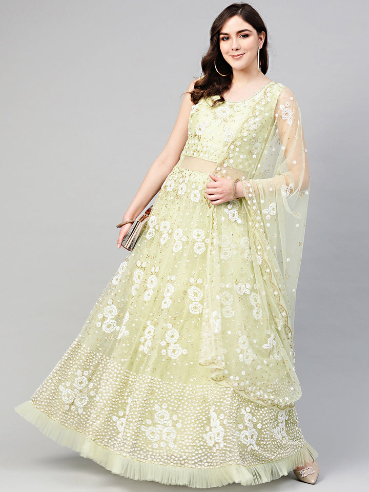Pearl embellished Cocktail Gown with Pleated Hemline