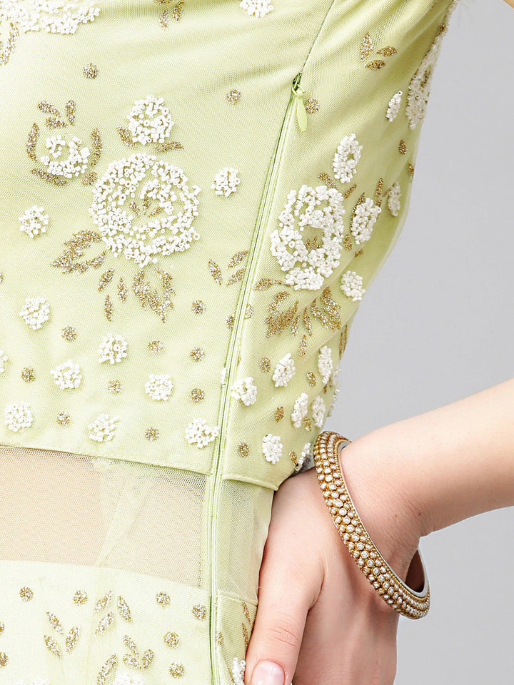 Pearl embellished Cocktail Gown with Pleated Hemline