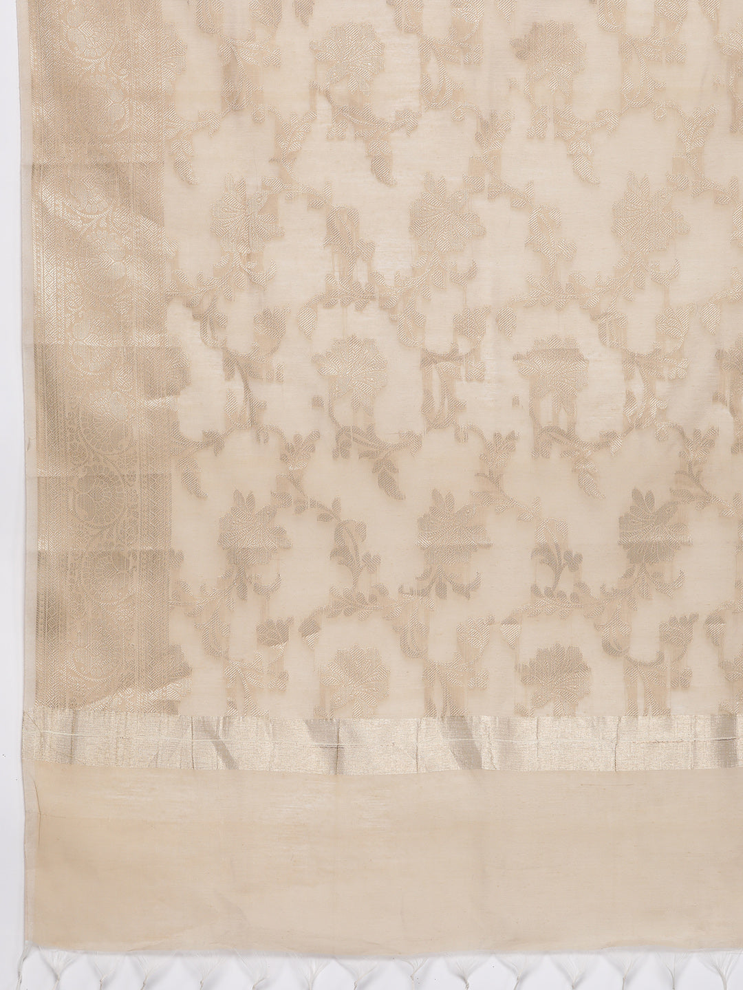 Beige Woven Kurta Set with Banarasi Handloom Dupatta and Palazzo
