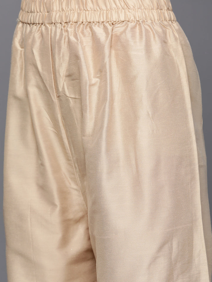 Beige Woven Kurta Set with Banarasi Handloom Dupatta and Palazzo