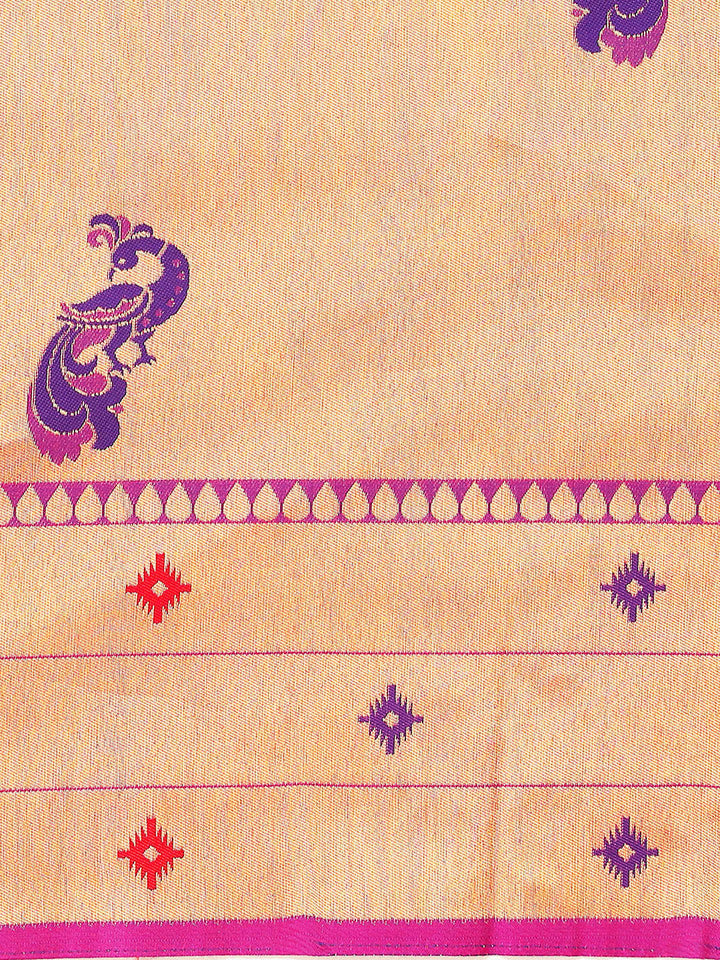 Pink Zari Paithani Silk Handloom Saree with Meenakari Peacock Motifs