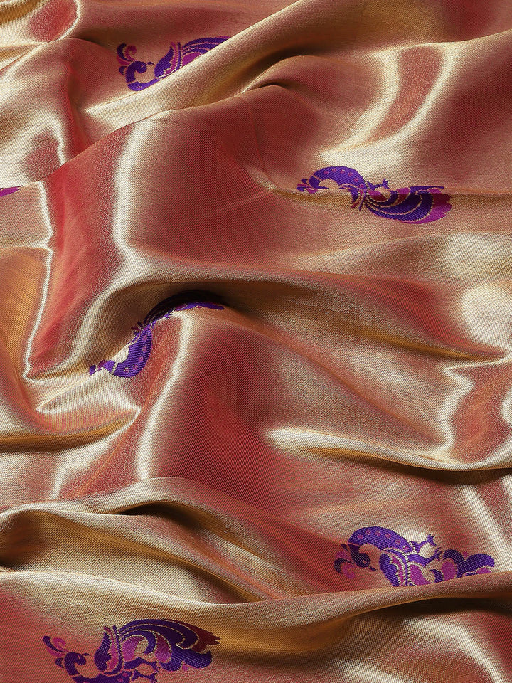 Pink Zari Paithani Silk Handloom Saree with Meenakari Peacock Motifs
