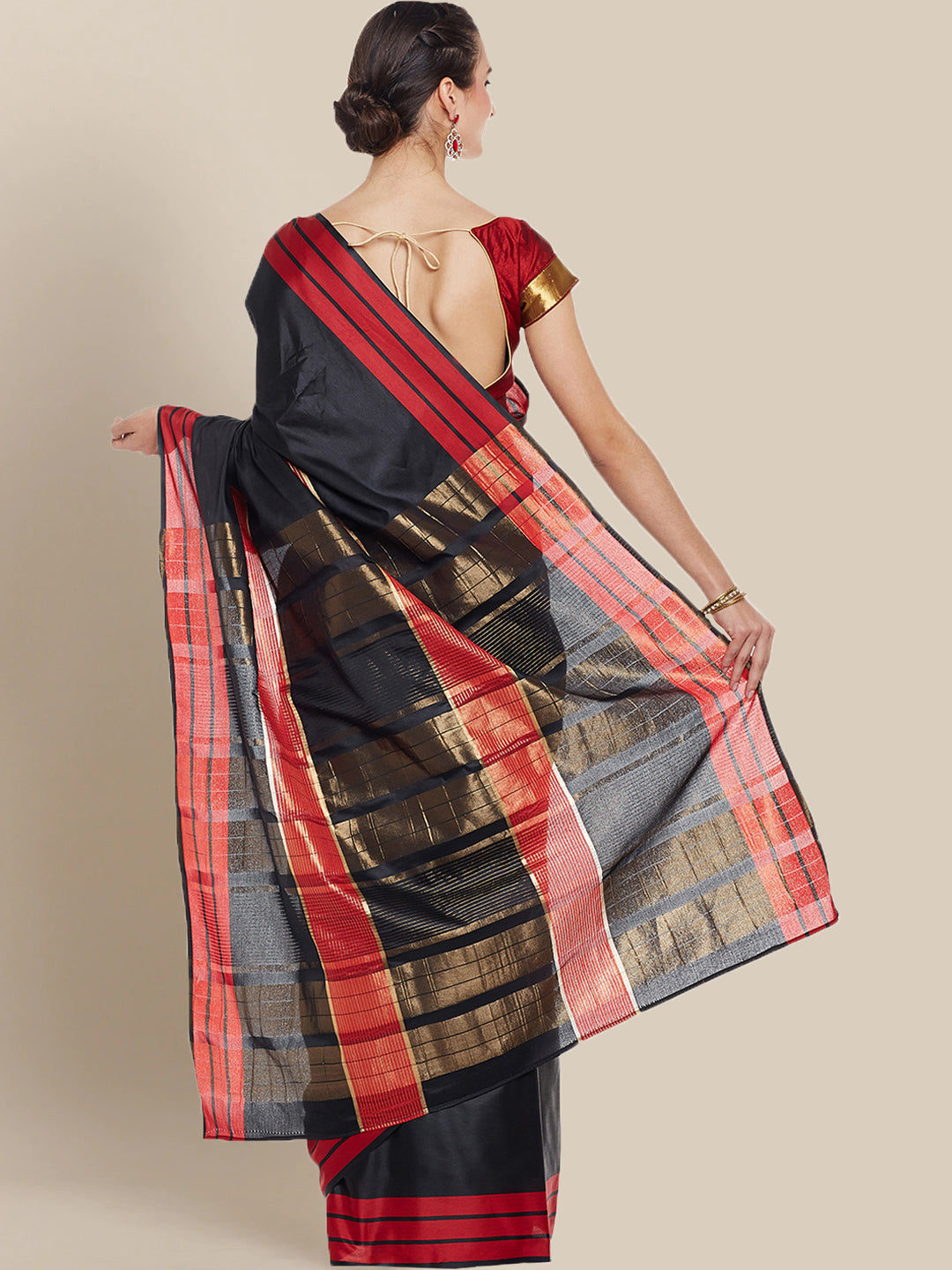 Black & Red Banarasi Art Silk Saree