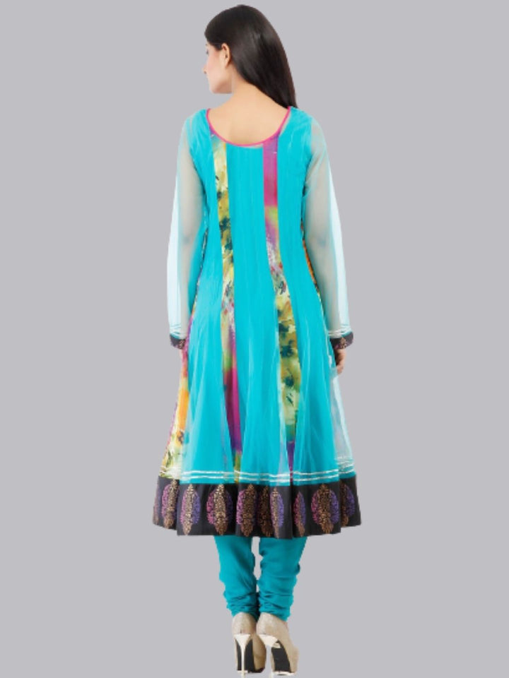 Blue Chiffon Anarkali Patchwork Suit With Chiffon Dupatta