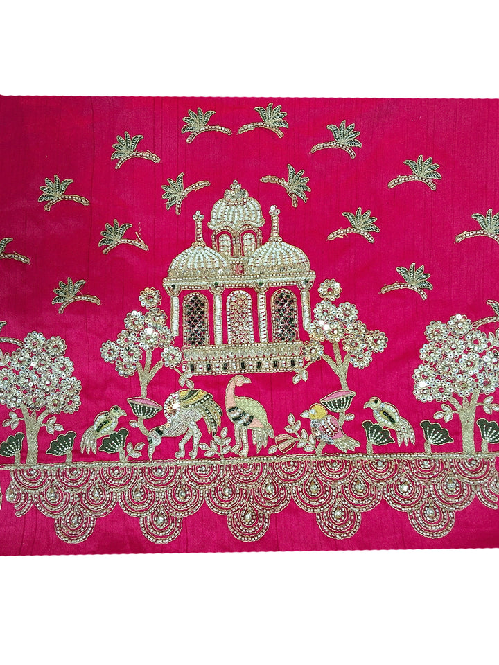 Rani Pink Zari Embroidered Bridal Lehenga Choli with Elephant Motif