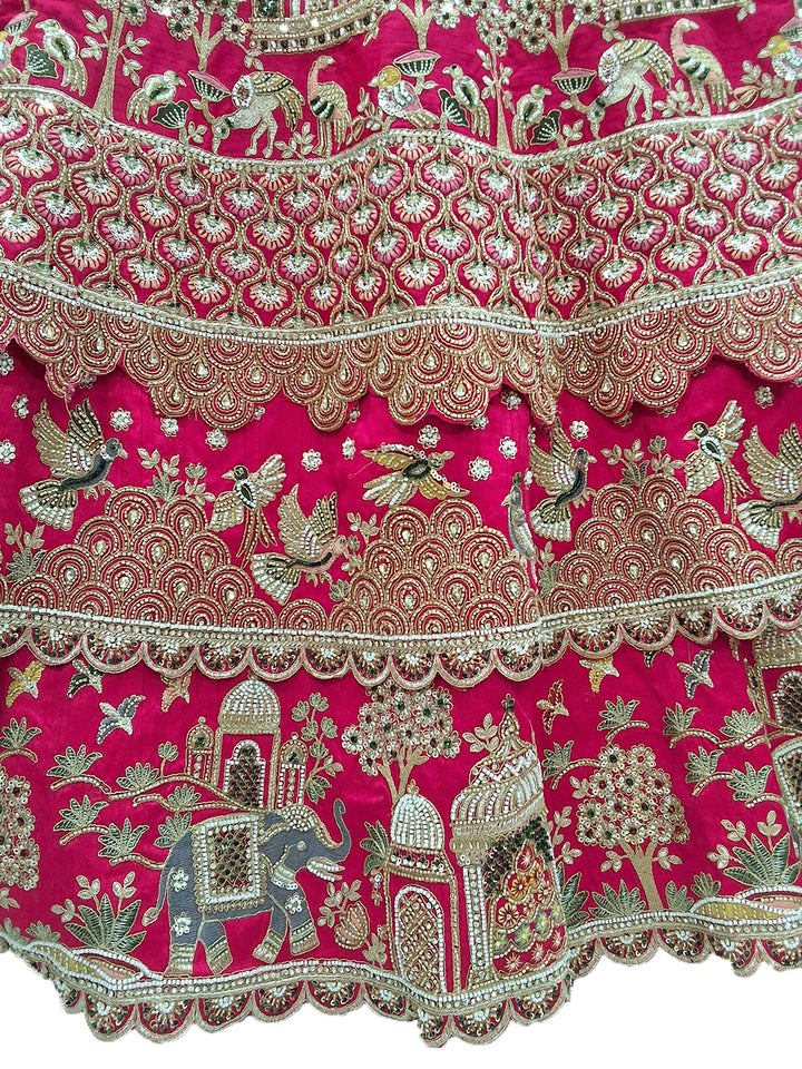 Rani Pink Zari Embroidered Bridal Lehenga Choli with Elephant Motif