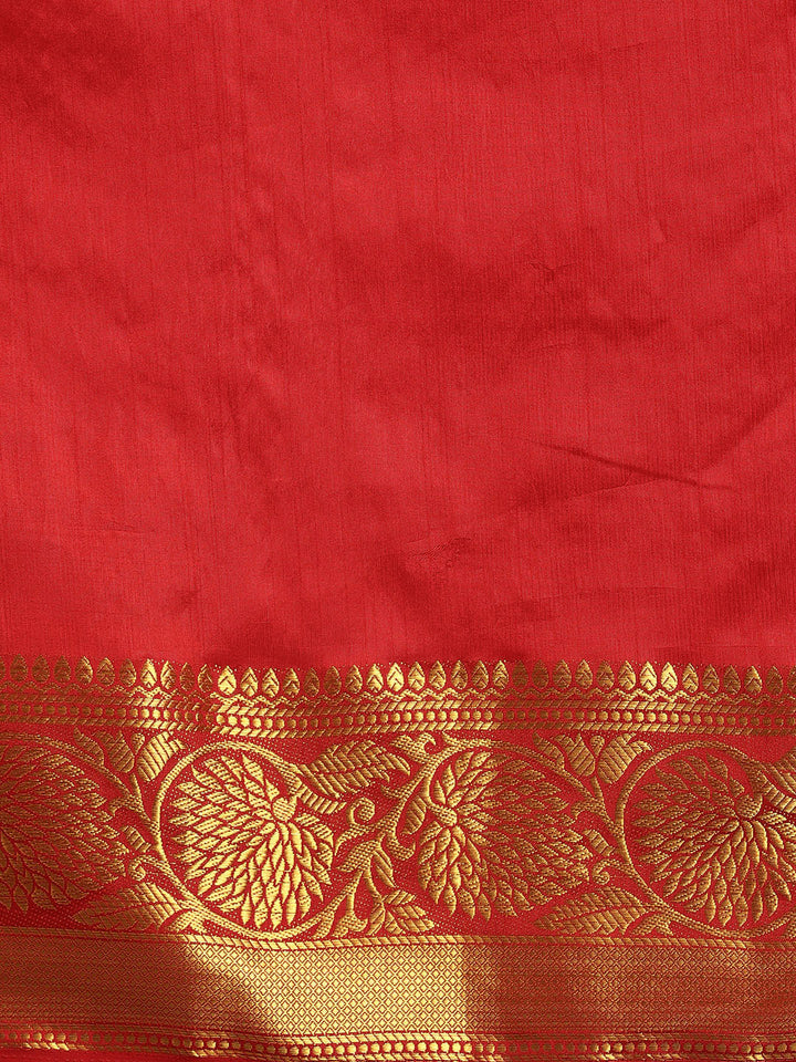 Mysore Silk Saree with Zari Border and Resham Cross Stitch Embroidery