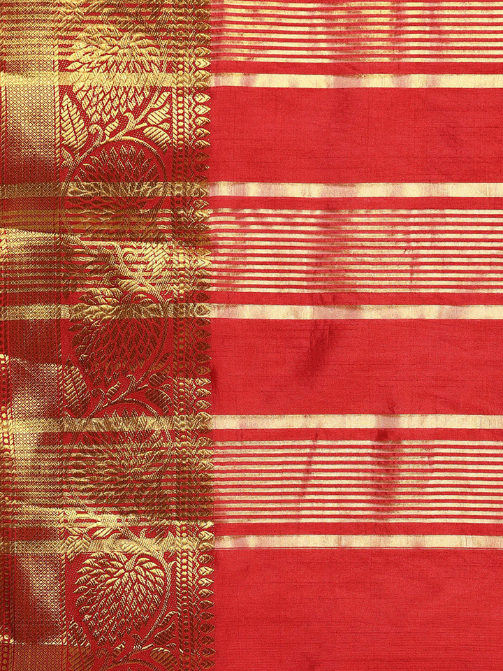 Mysore Silk Saree with Zari Border and Resham Cross Stitch Embroidery