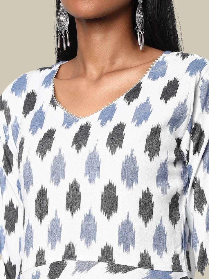 White & Black Batik Printed Cotton Kurta Sharara Set