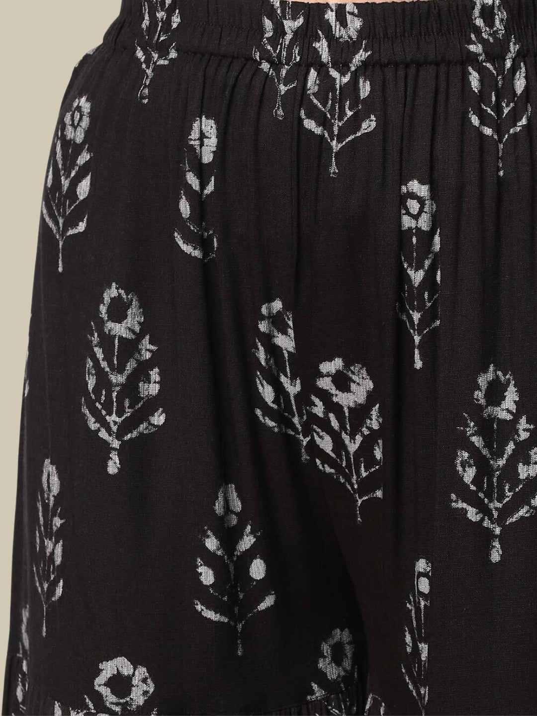 White & Black Batik Printed Cotton Kurta Sharara Set