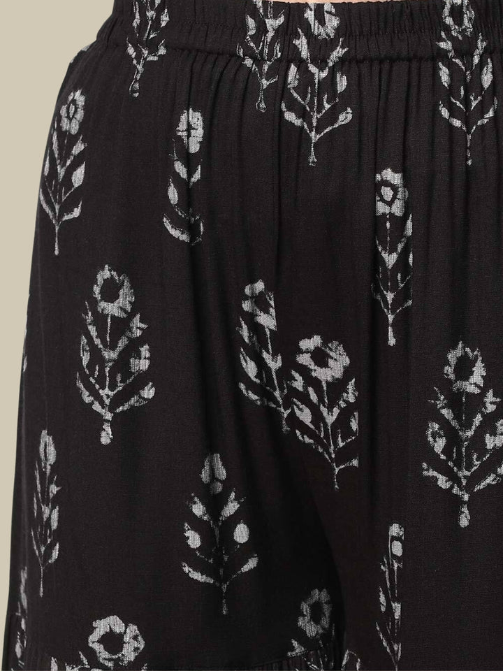 White & Black Batik Printed Cotton Kurta Sharara Set