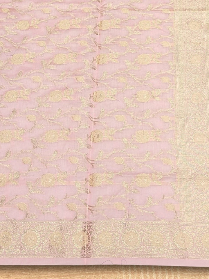 Banarasi Chanderi Dress Material with Contrast color Handloom weaving & Tasseled Dupatta