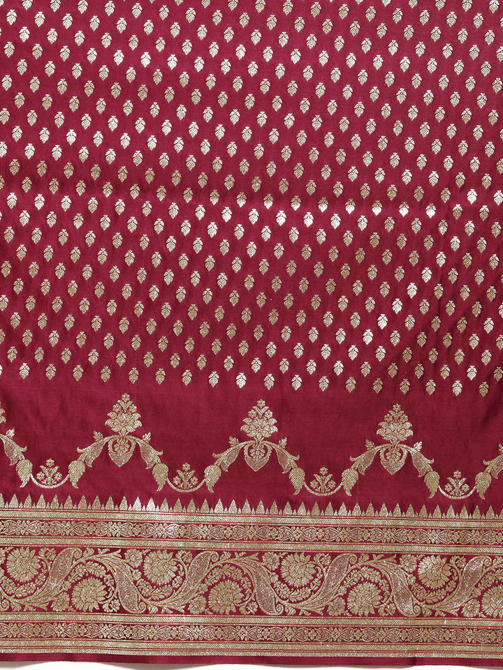 Maroon Bright Gold Zari Embellished Kanjeewaram Bridal Silk Saree