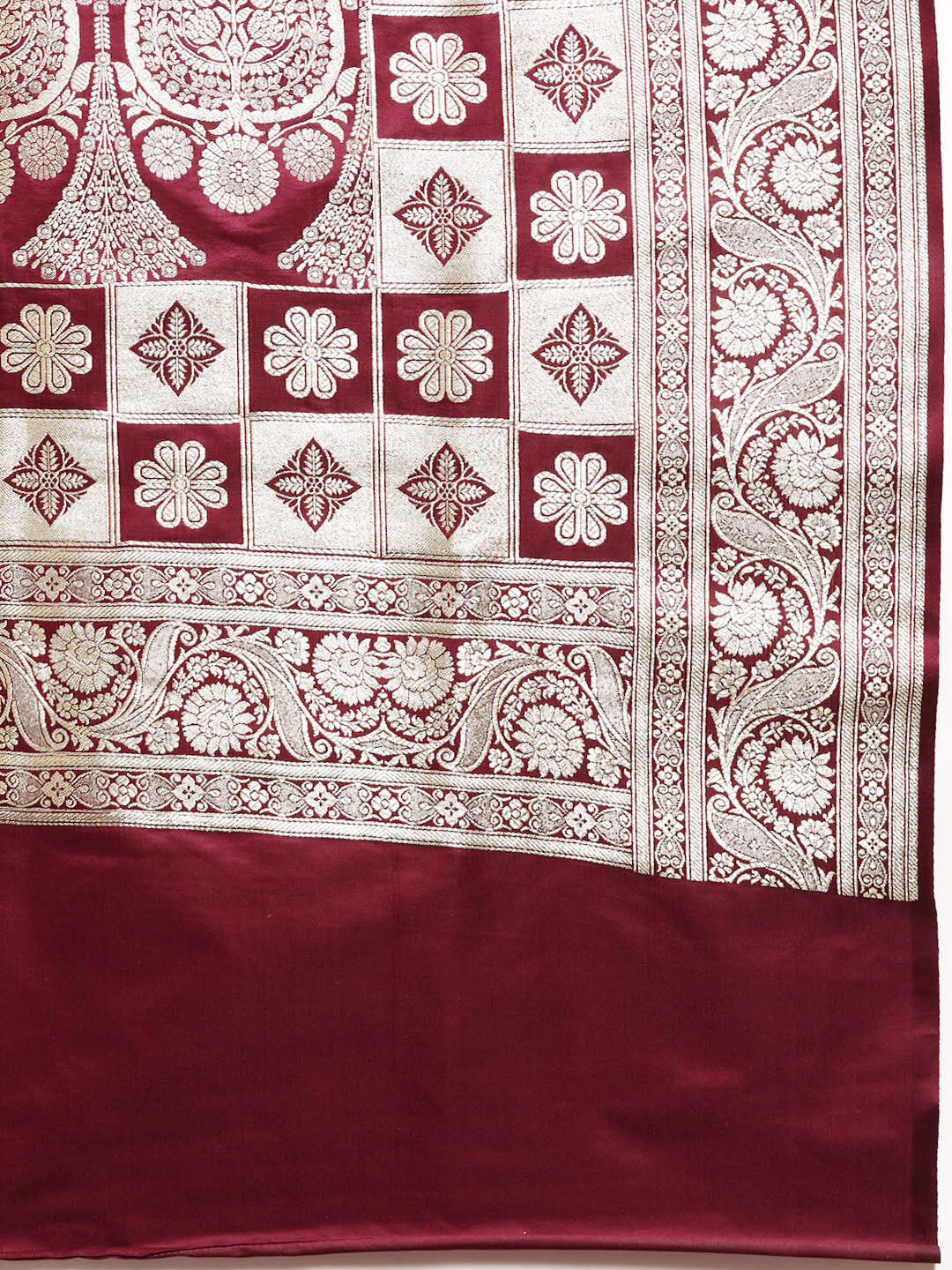 Maroon Bright Gold Zari Embellished Kanjeewaram Bridal Silk Saree