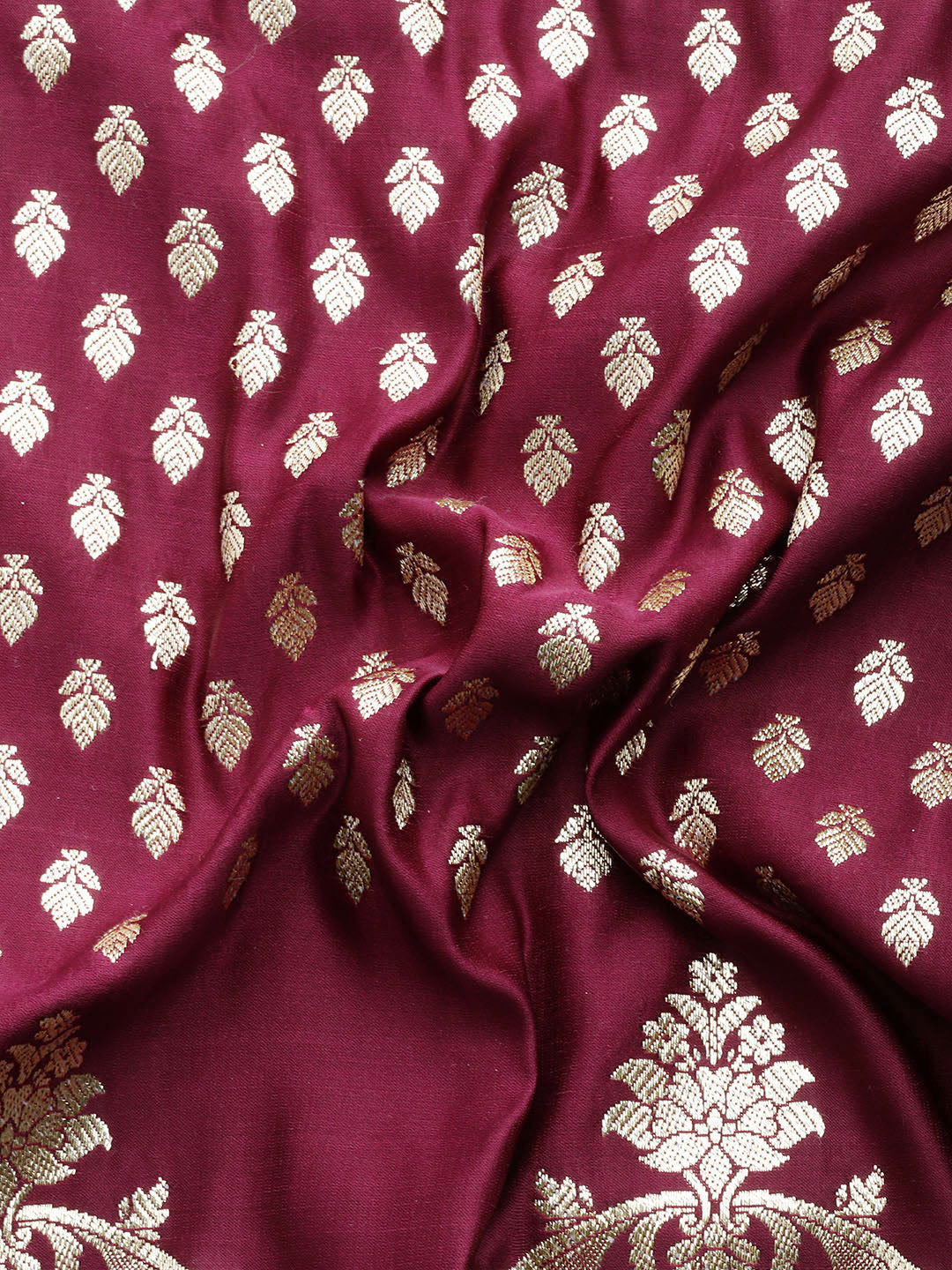 Maroon Bright Gold Zari Embellished Kanjeewaram Bridal Silk Saree
