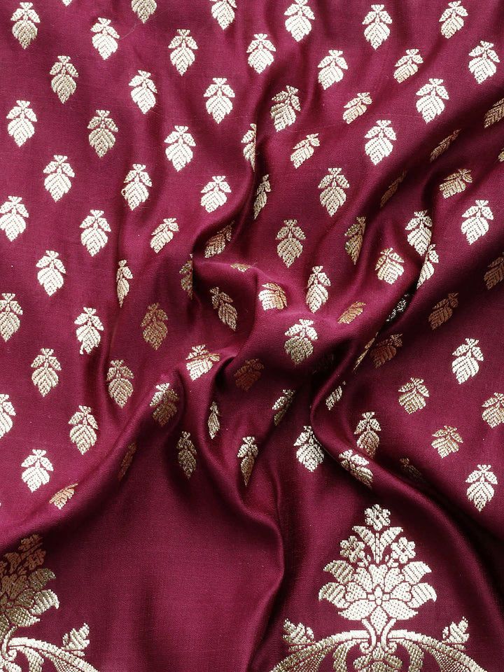 Maroon Bright Gold Zari Embellished Kanjeewaram Bridal Silk Saree