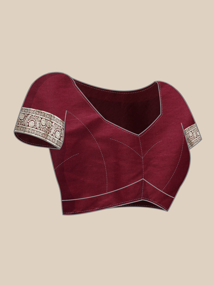 Maroon Bright Gold Zari Embellished Kanjeewaram Bridal Silk Saree