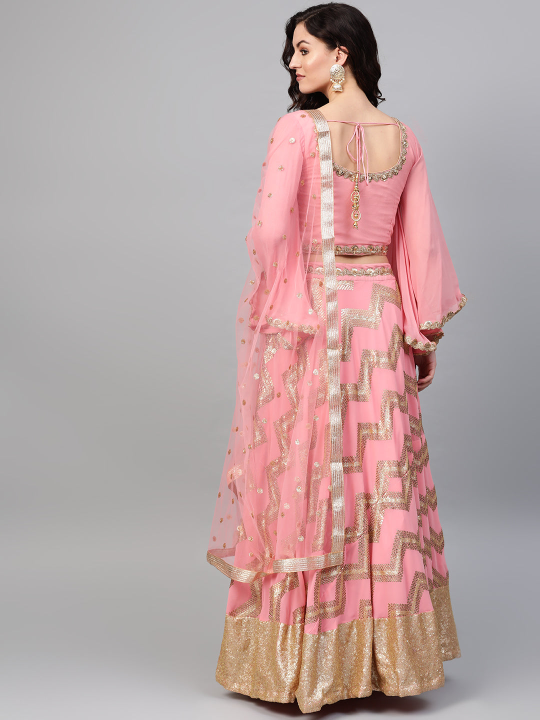 Embroidered Crop Top Lehenga with Flowy Bell Sleeves