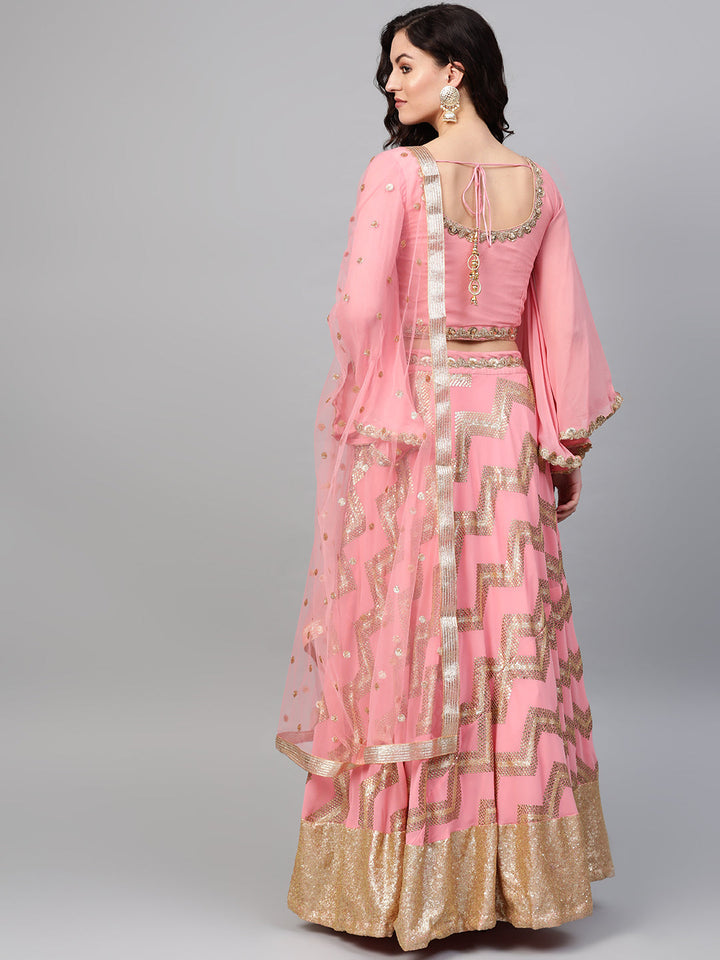 Embroidered Crop Top Lehenga with Flowy Bell Sleeves