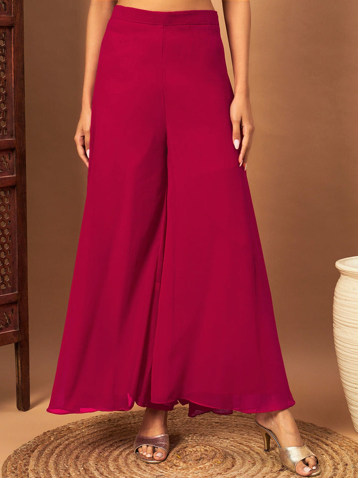 Georgette Floral Resham Embroidered Front Slit Long Kurta with Flared Palazzo