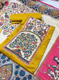 Chhabra 555 Mirror Embellished Kalamkari Print Dress Material with Animal & Human Figure Motifs