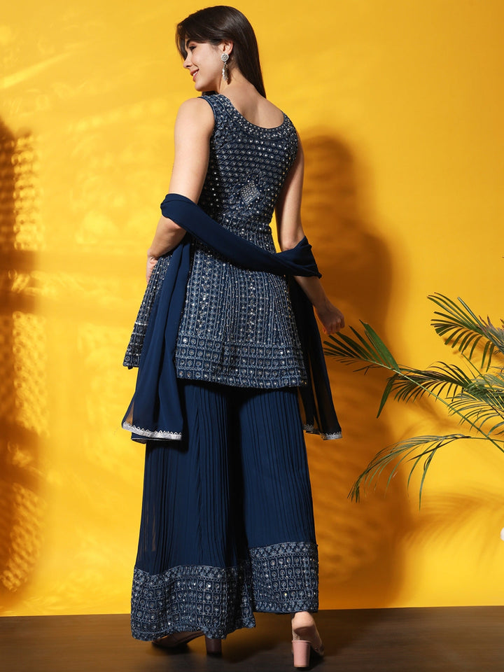 Mirror Embellished Kalidar Kurta Set with Pleated Palazzo