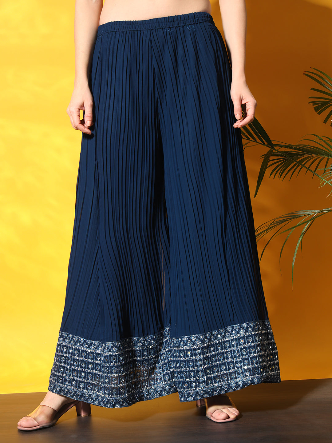 Mirror Embellished Kalidar Kurta Set with Pleated Palazzo