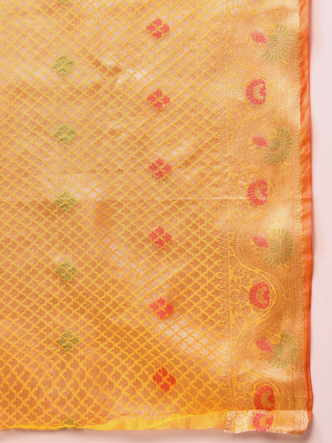 Mustard Resham Meenakari Traditional Chanderi Silk Saree