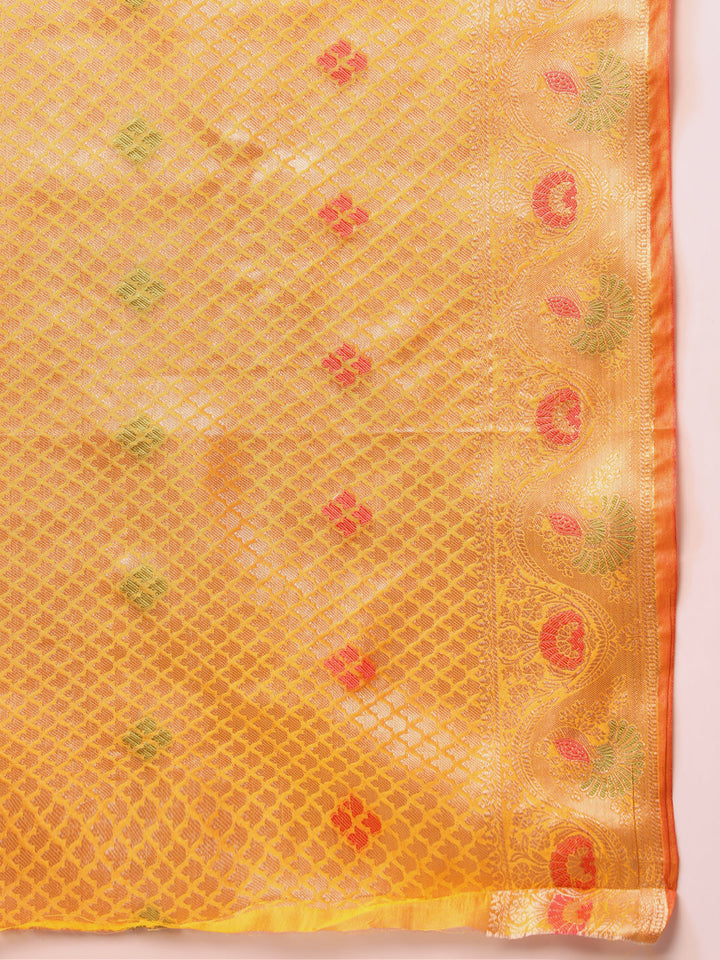 Mustard Resham Meenakari Traditional Chanderi Silk Saree