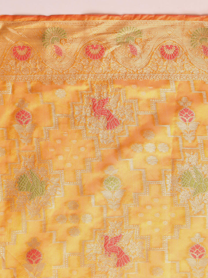 Mustard Resham Meenakari Traditional Chanderi Silk Saree