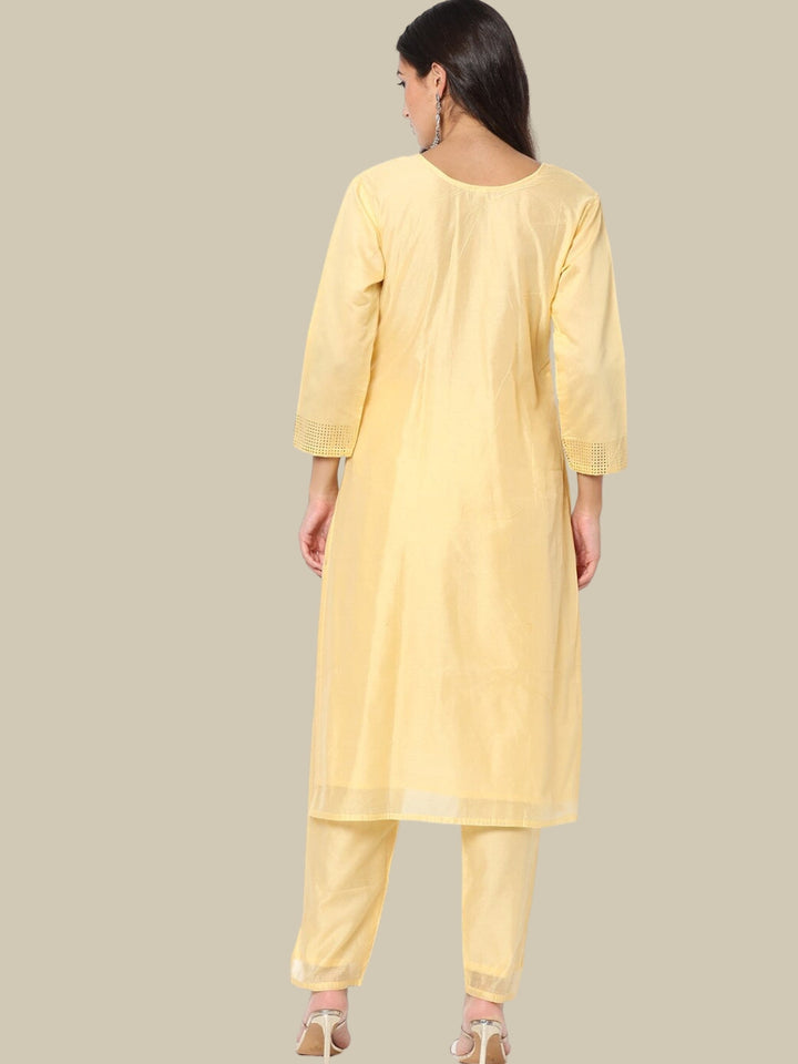 Pastel Crystal Embelished Floral Printed Chanderi Cotton Kurta Set