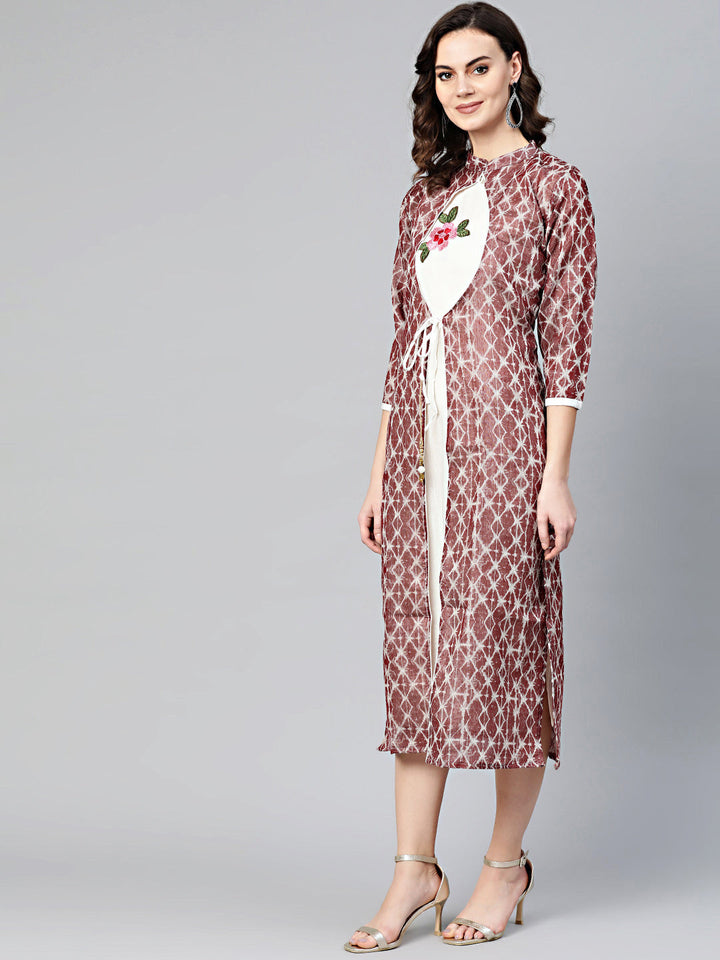 Printed Jacket Style Kurta Dress with Embroidered Inner