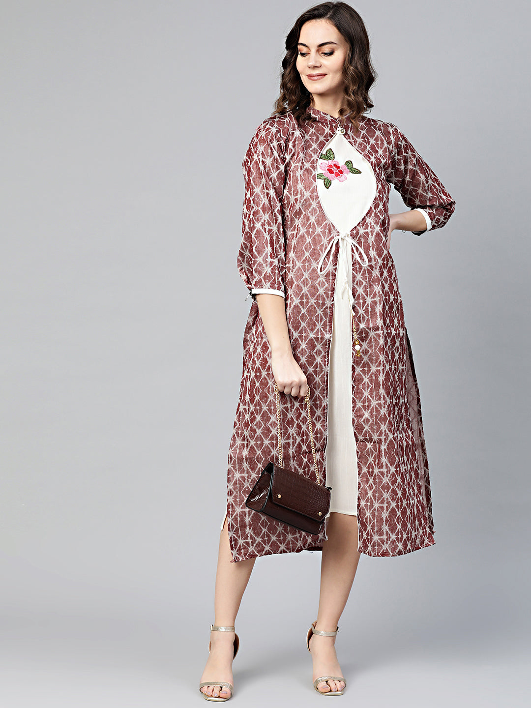 Printed Jacket Style Kurta Dress with Embroidered Inner