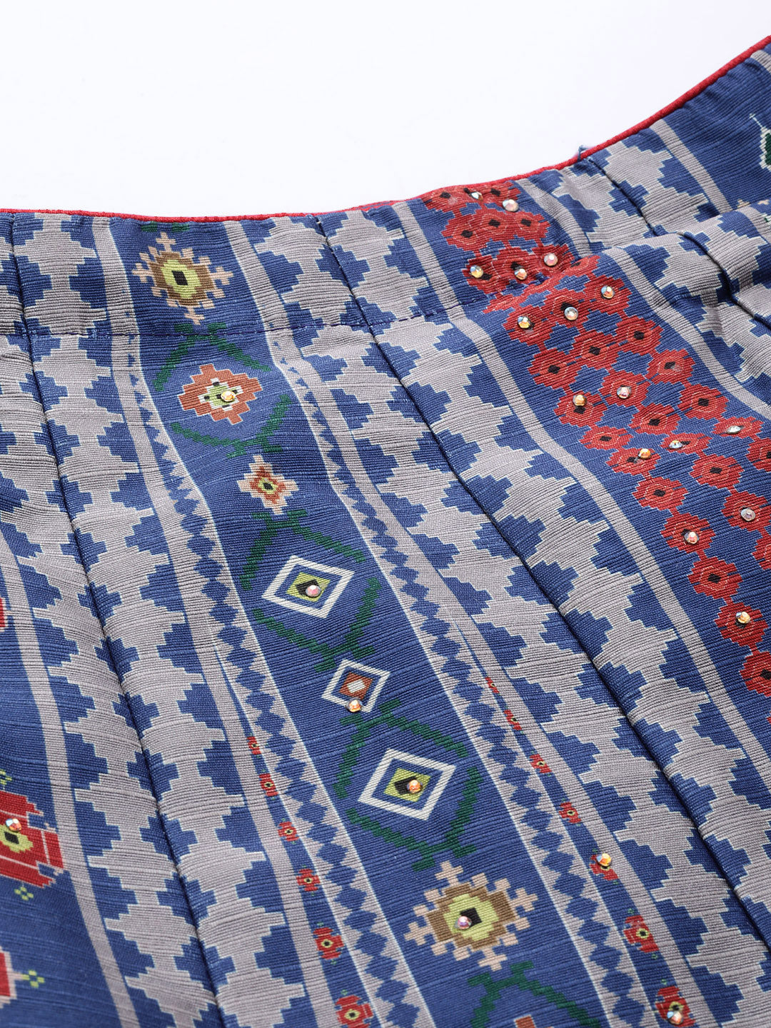Print Crop Top Lehenga Set with Mirror & Pleated Sleeve