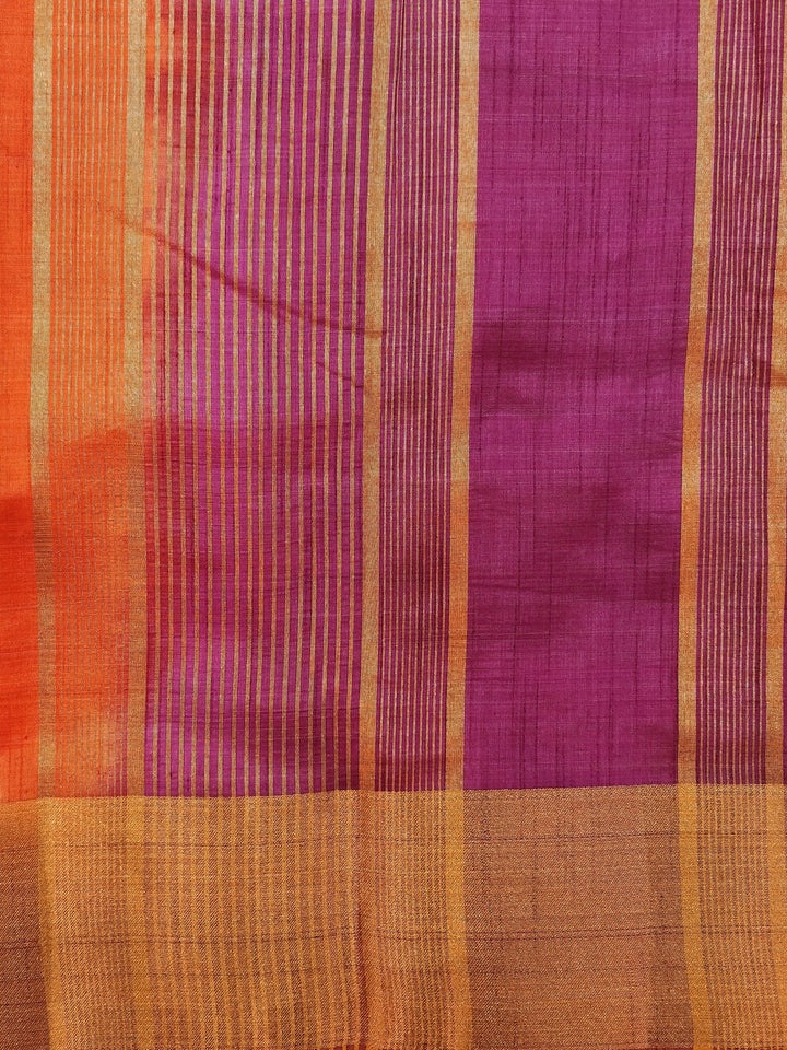 Chhabra 555 Banarasi Chanderi Silk Orange Saree with Thick Zari Border with Contrast Brocade Blouse