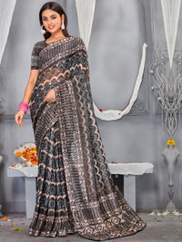 Digital Print Sequin Embroidered saree with Geometric Linear patterns